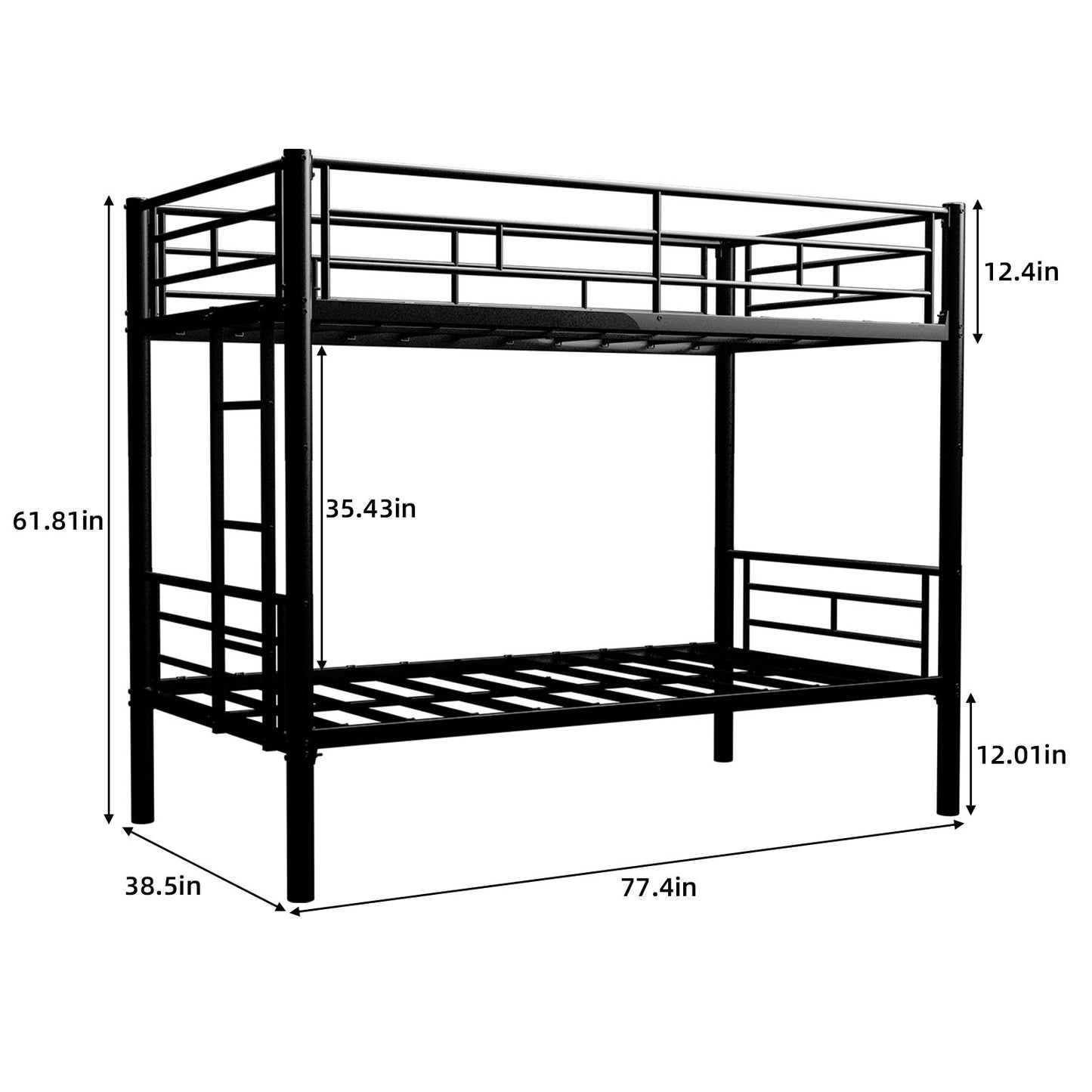 Metal Bunk Bed For Kids, Convertible Bedframe With Ladders & Guardrail Home Essentials