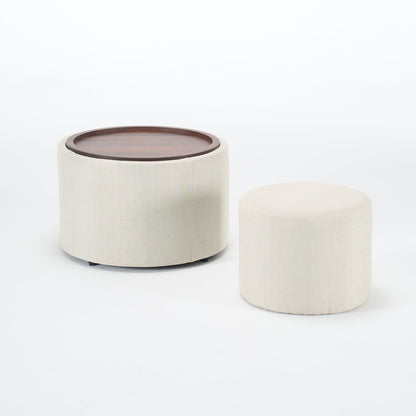 Nesting Ottomans, Round Coffee Table & Bench With Tray (Set of 2) Home Essentials