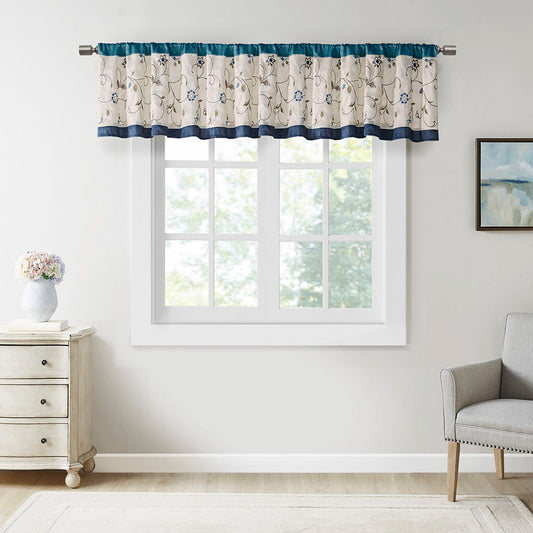 Serene - Embroidered Window Valance - Navy