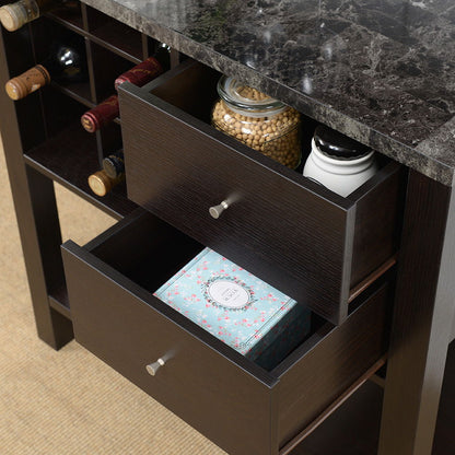 Bakers Cabinet With Three Display Shelves, Wine Compartment & Two Drawers - Red Cocoa Home Essentials