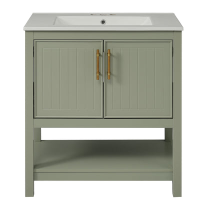 Elegant Bathroom Vanity With Ceramic Sink And Versatile Storage Hearth and Haven