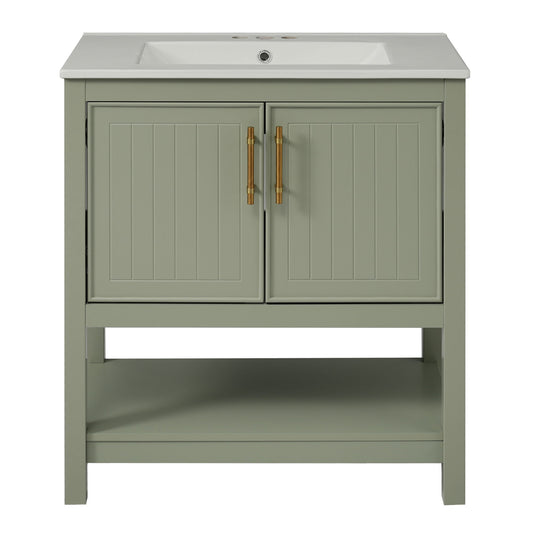 Elegant Bathroom Vanity With Ceramic Sink And Versatile Storage Hearth and Haven