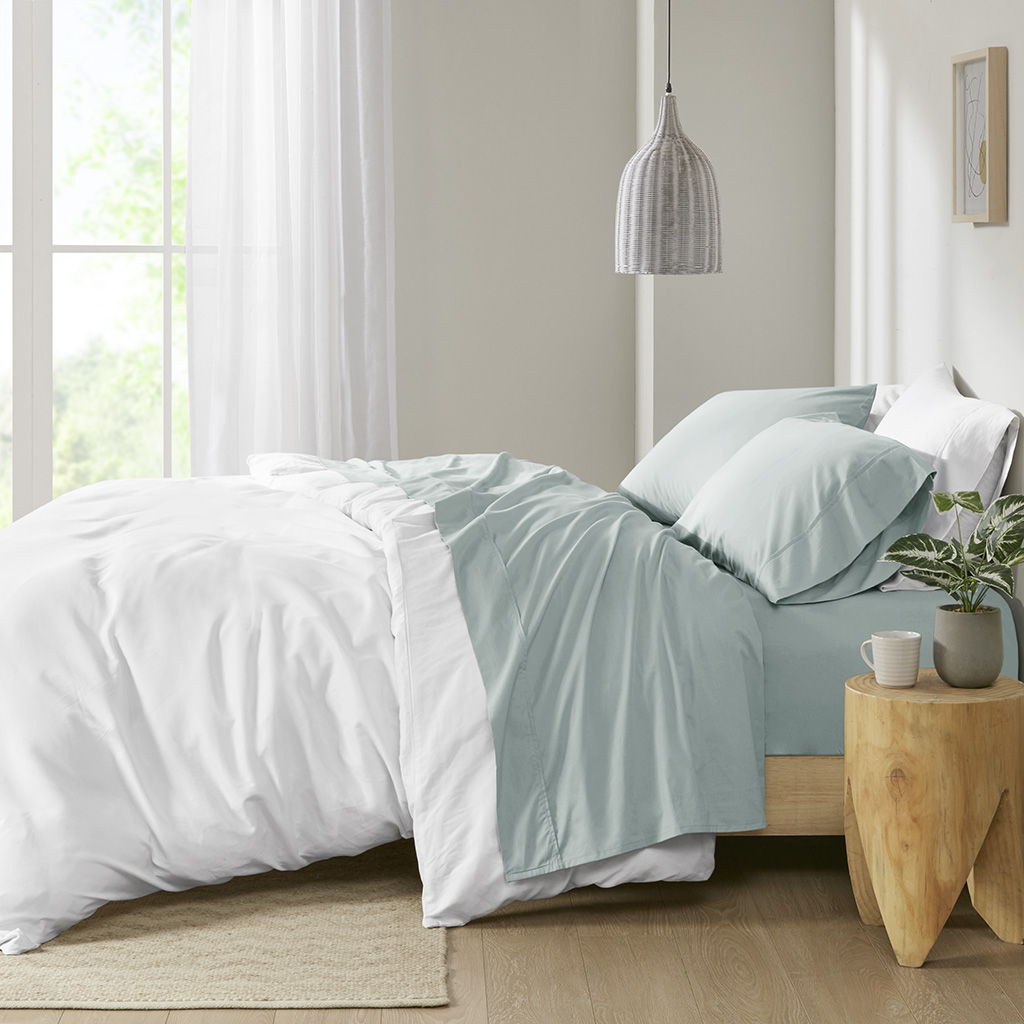 Peached Percale Sheet Set - Aqua