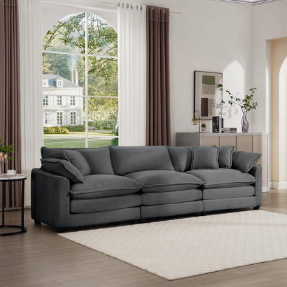 Mid-Century Modern 3 Seater Sectional Sofa With Arm And Throw Pillows Home Essentials