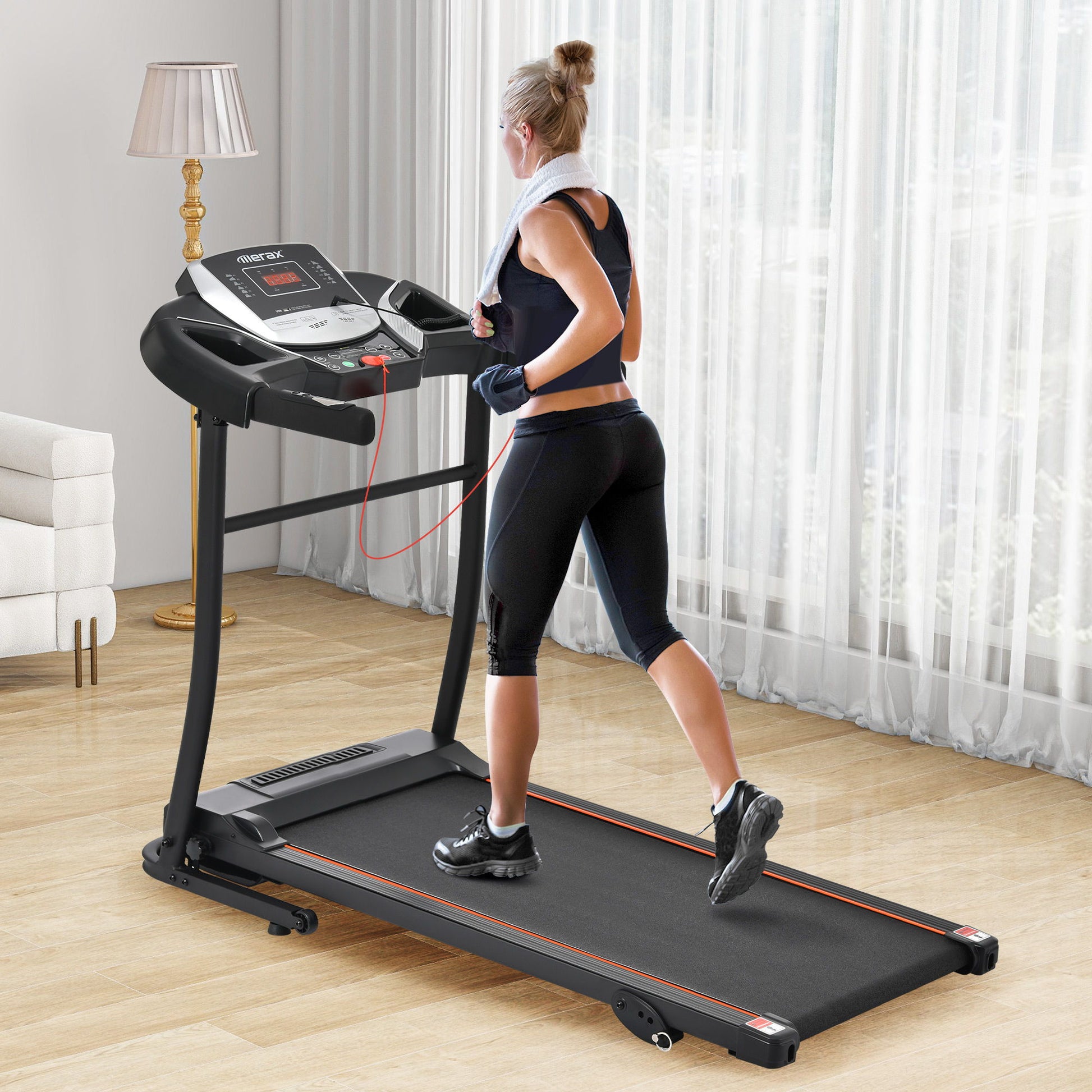 Folding Treadmill With Incline And Heart Rate Sensor, 2.5Hp Quiet Brushless With USB Charge Station, Small Space Portable Running Walking Machine - Black / Silver Daily Nest