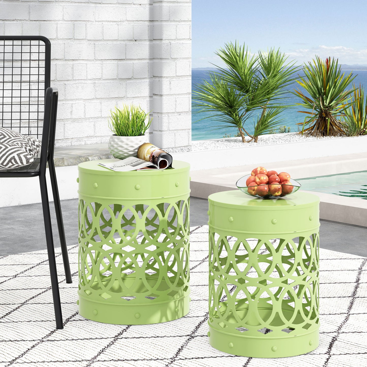 Outdoor Metal S/2 End Table Noble House