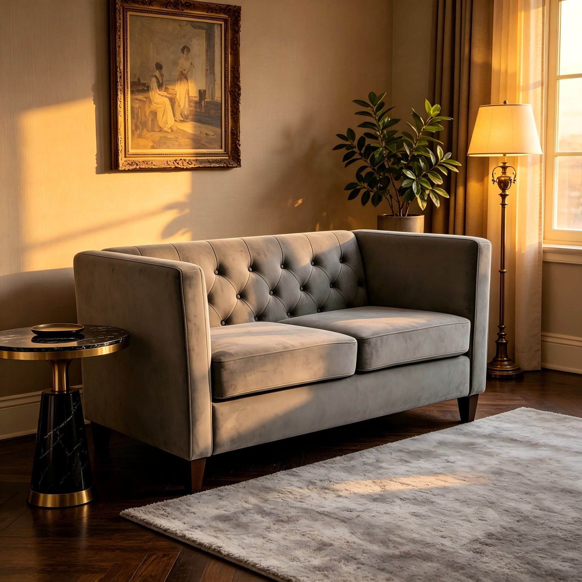 Button Tufted Loveseat, 2 Seater With Square Arm Couch For Living Room US Pride