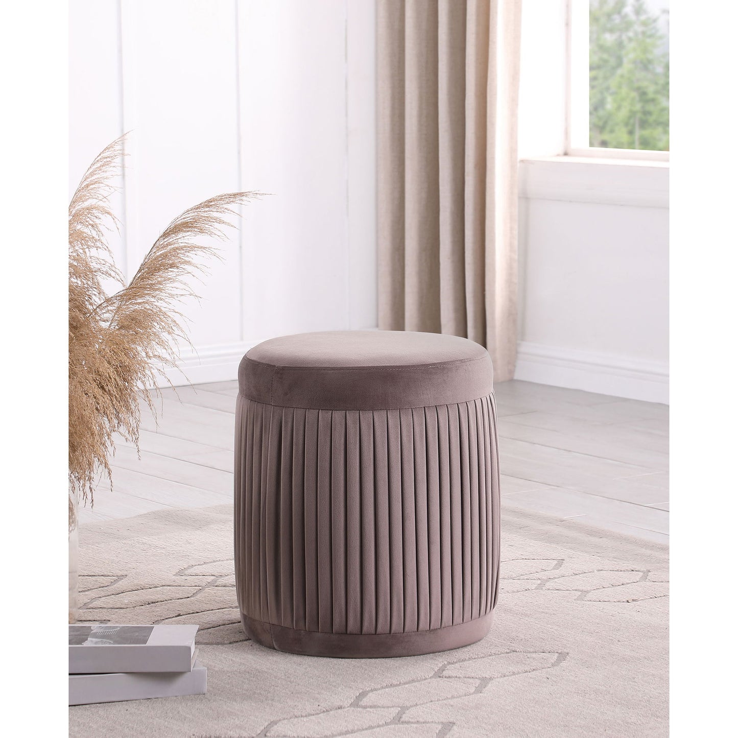 Pescadero - Round Upholstered Ottoman - Mauve Furniture Max