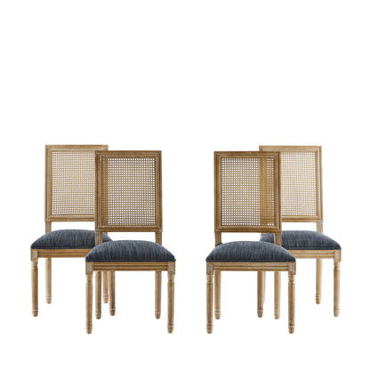French Country Dining Chair With Rectangular Cane Backrest And Smooth Upholstered Seating Noble House