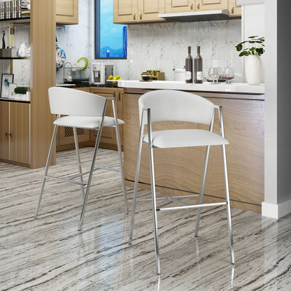 Modern Bar Stools With Low Back And Arms And Durable Metal Frame (Set of 2) - Ivory Noble House