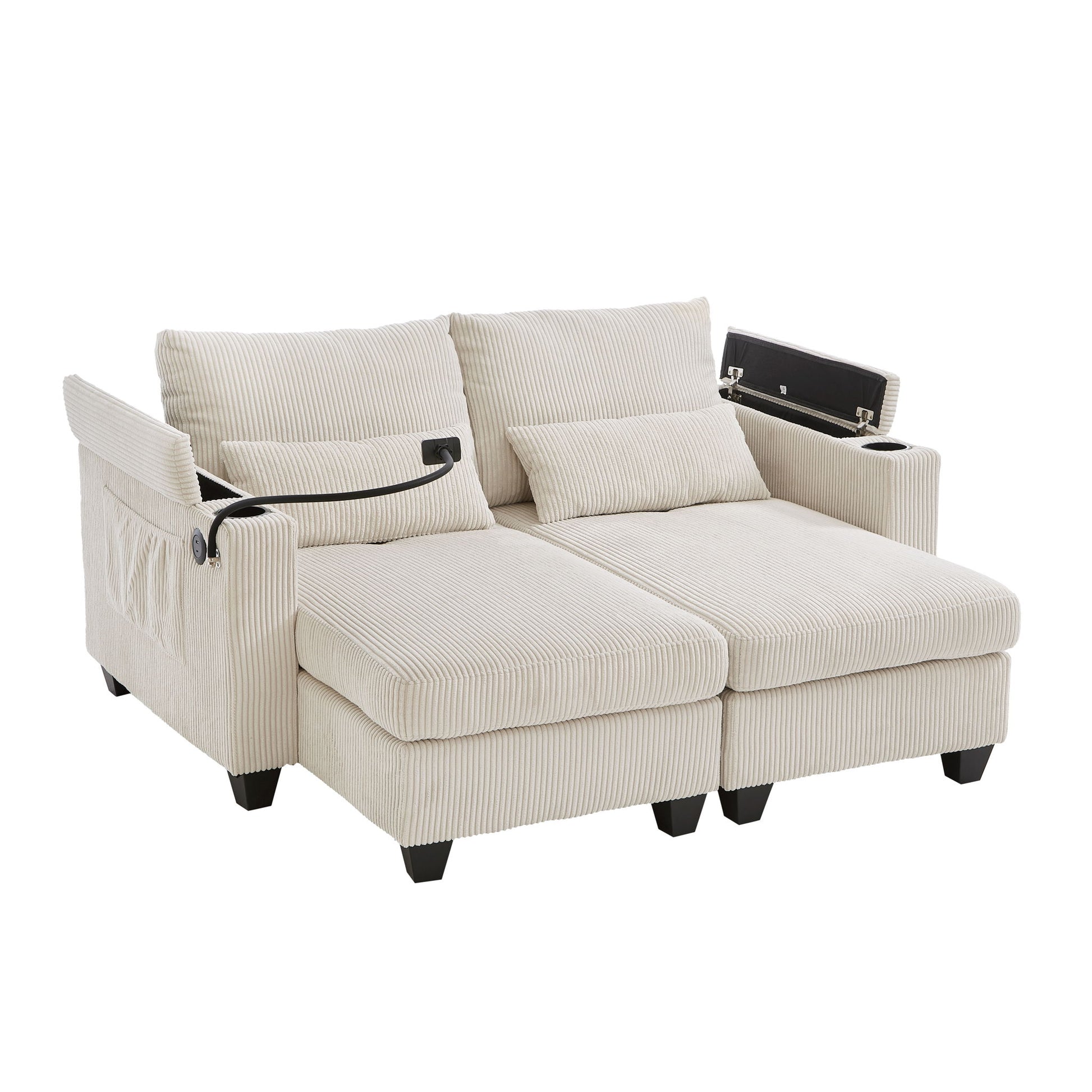 Convertible Chaise Lounge Sofa Chair With USB Ports, Cup Holders, Phone Holder And Storage Hearth and Haven