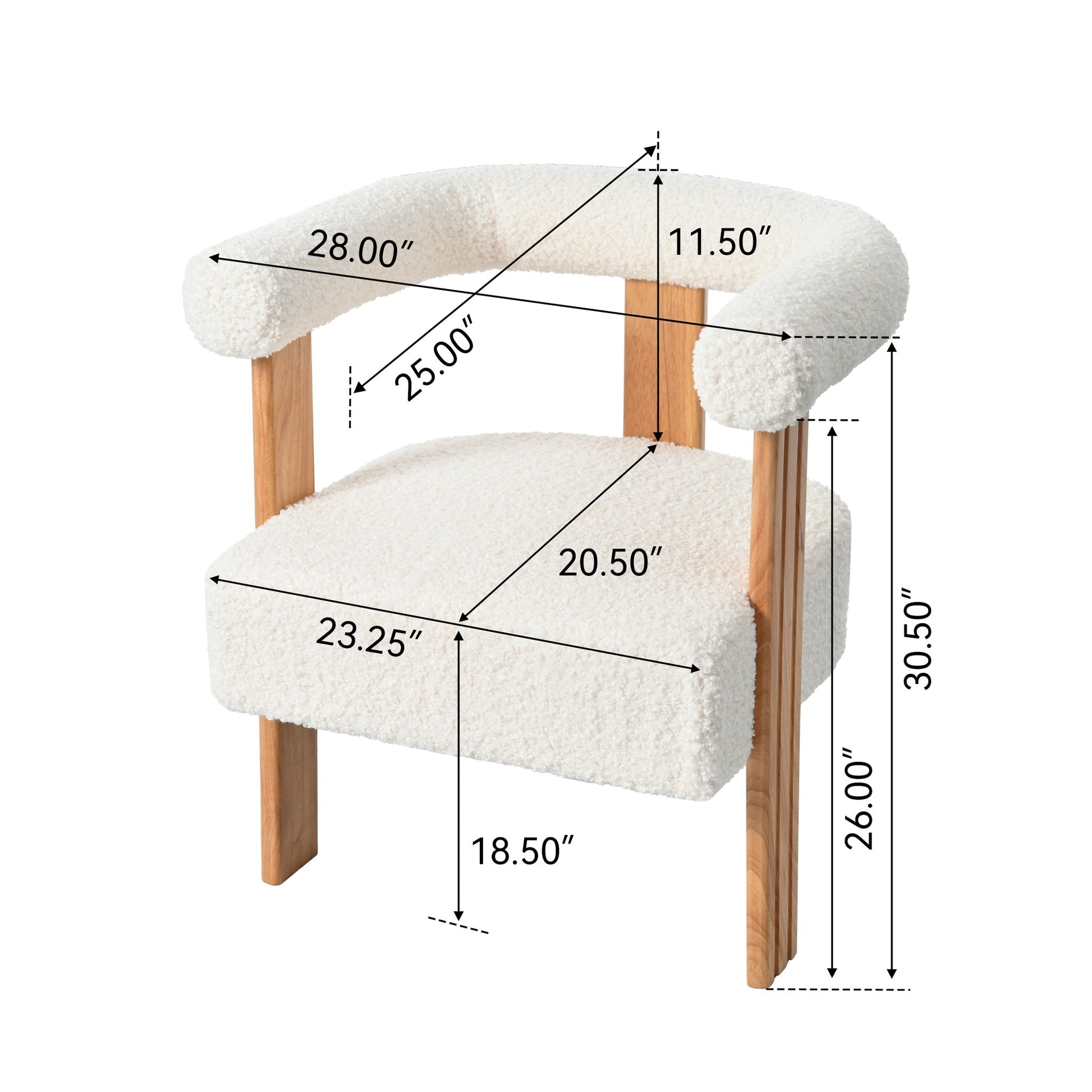 Mid-Century Modern Barrel Accent Chair, Upholstered Kitchen & Dining Room Chairs With Arms, Teddy Velvet Boucle Accent Chairs Side Chairs For Kitchen Living Room Bedroom - White Noble House