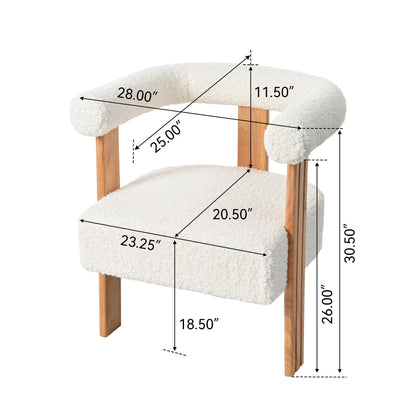 Mid-Century Modern Barrel Accent Chair, Upholstered Kitchen & Dining Room Chairs With Arms, Teddy Velvet Boucle Accent Chairs Side Chairs For Kitchen Living Room Bedroom - White Noble House