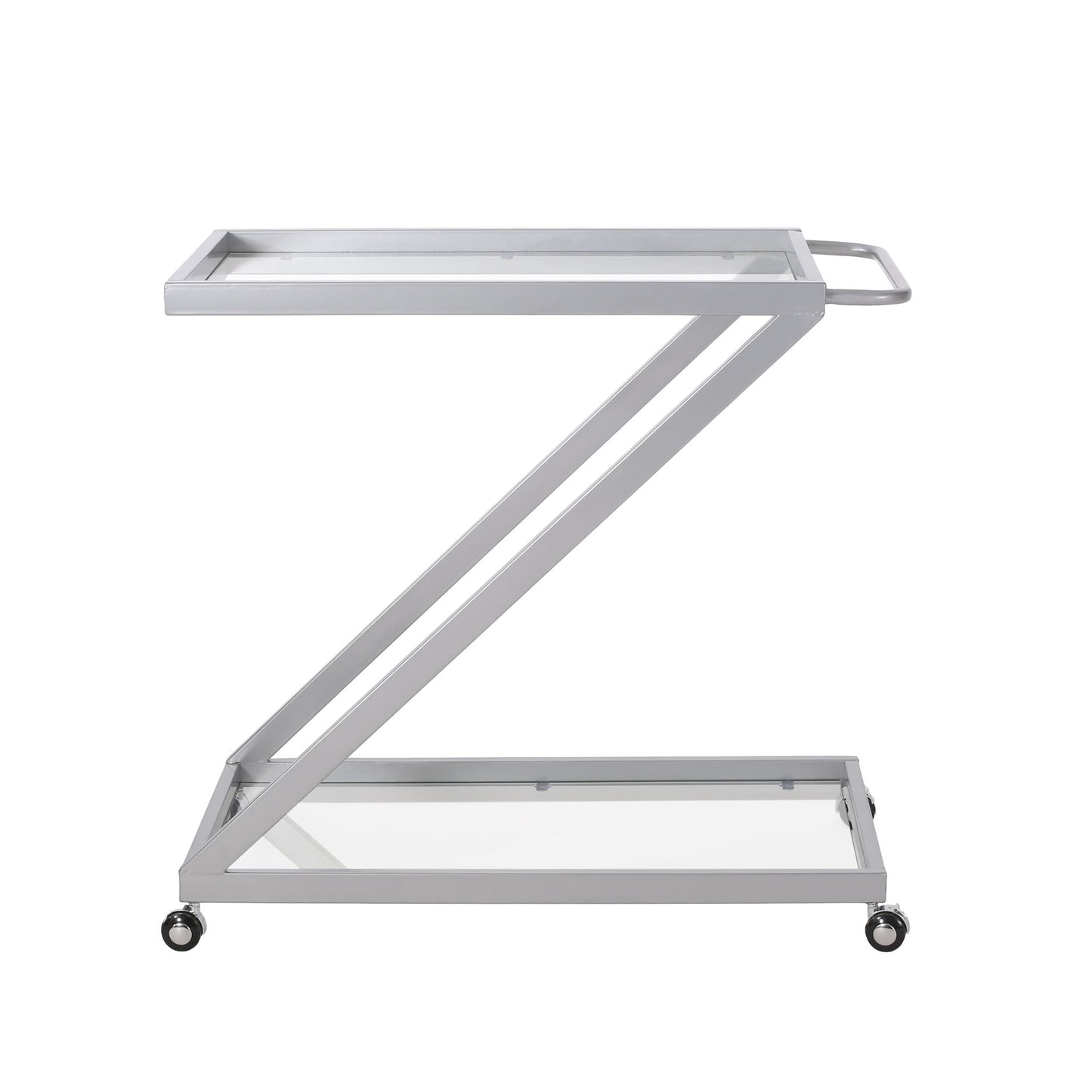 Modern Z Shaped Bar Cart With Tempered Glass Shelves - Silver Noble House