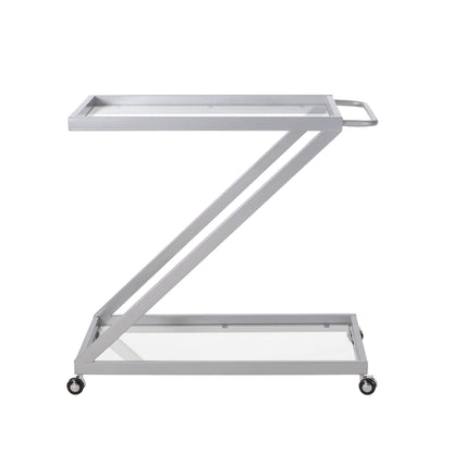 Modern Z Shaped Bar Cart With Tempered Glass Shelves - Silver Noble House