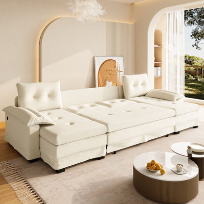 U-Shaped Sleeper Sofa With Pull Out Bed, Removable Armrests & USB Ports For Living Room Home Essentials