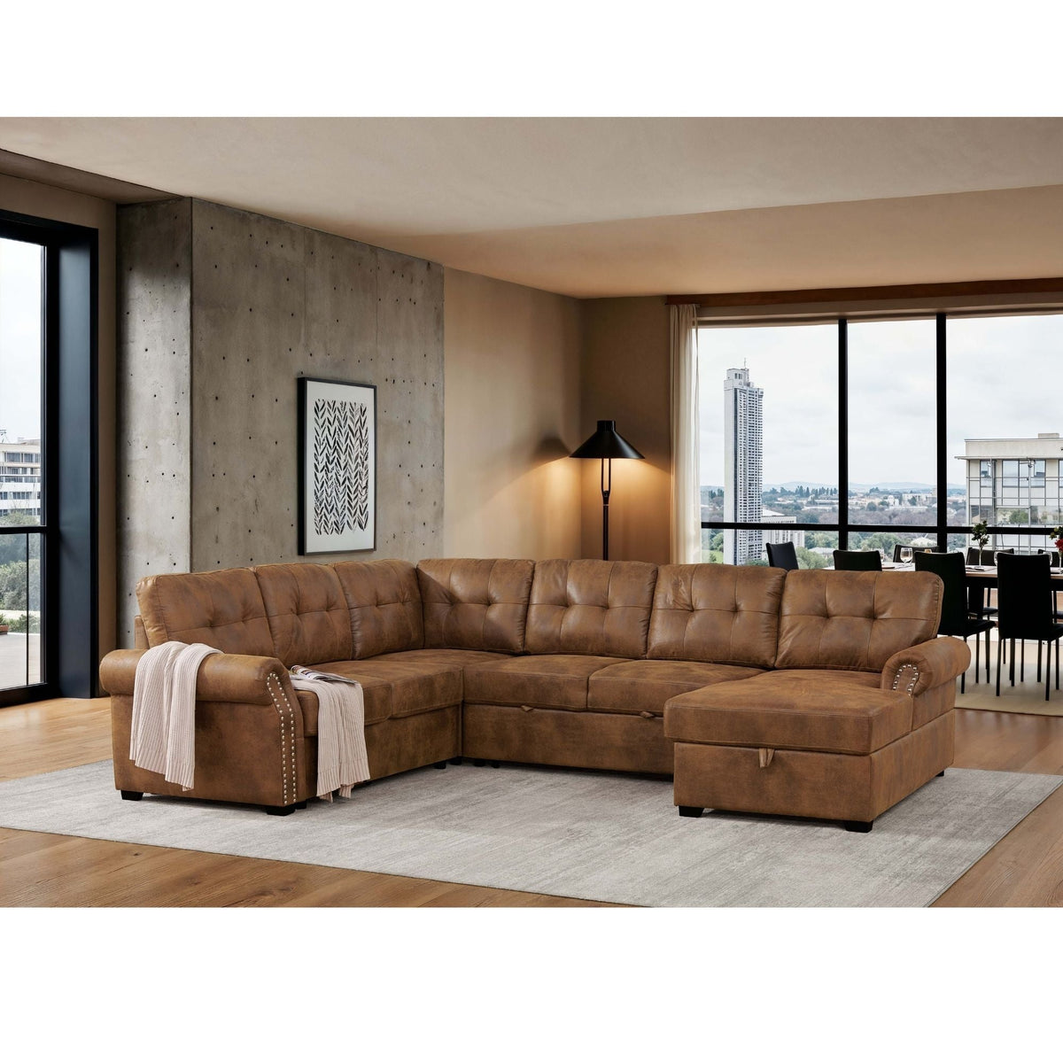 Arm Sectional And Pull Out Bed - Brown Home Essentials