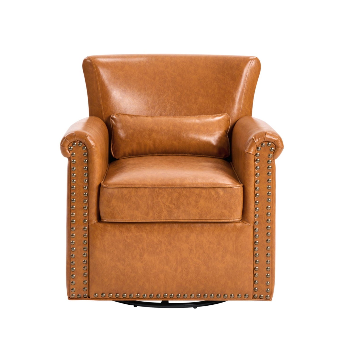 Swivel Accent Chair With Rolled Arm, Sewn Pillow Back, Nailhead Trim For Living Room Noble House