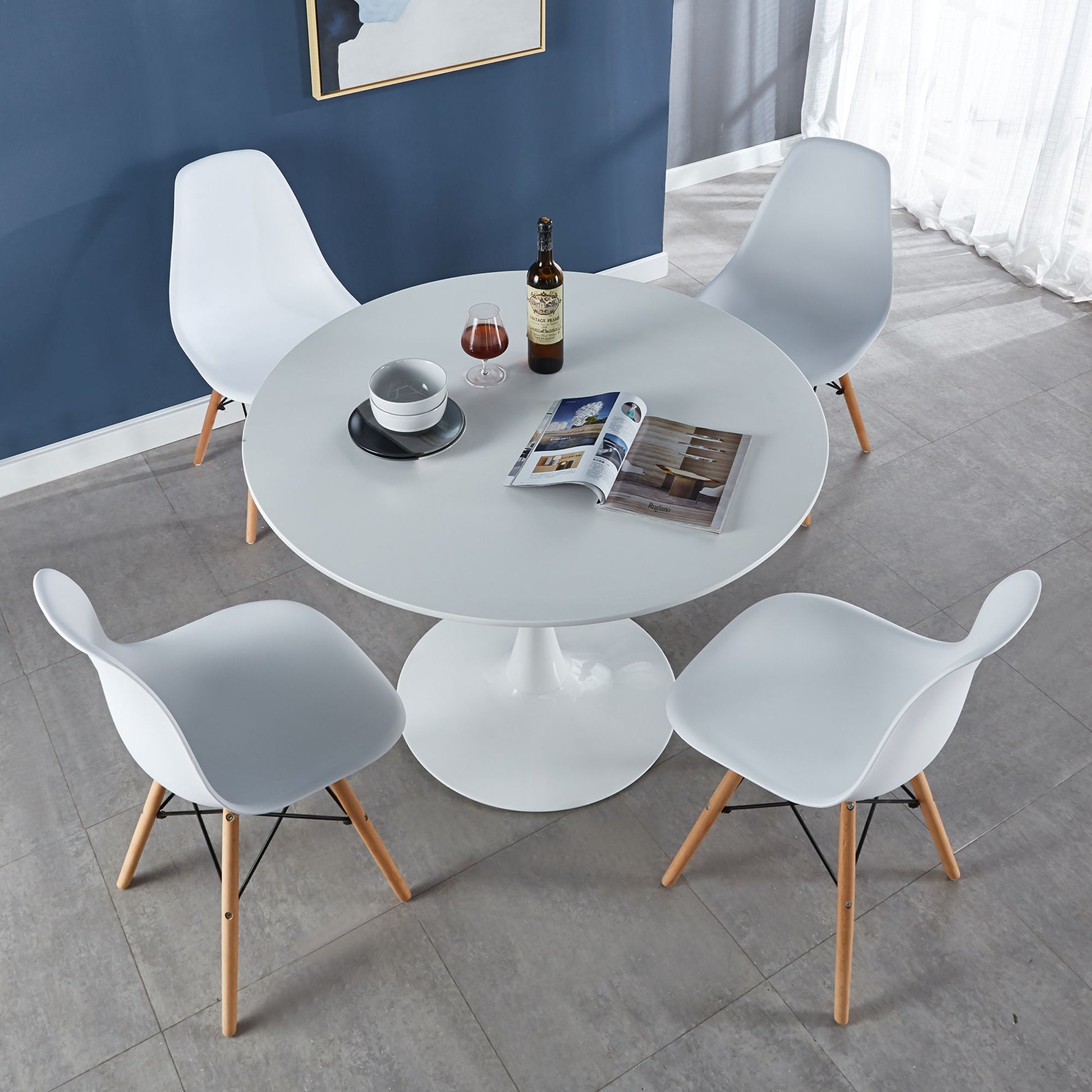 Tulip Table Mid-Century Dining Table With Round MDF Table Top, Pedestal Dining Table, End Table Leisure Coffee Table Home Essentials