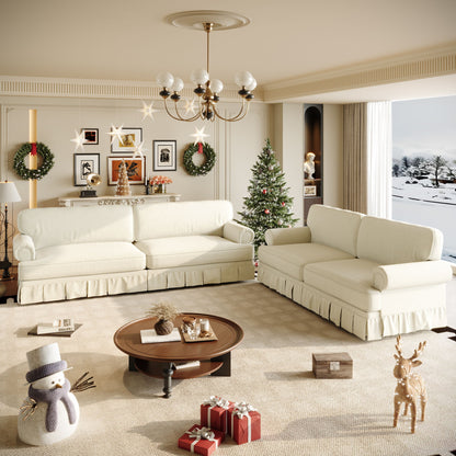 Luxuriously Comfortable Cloud Couch With Elegant Rolled Arms & Pleated Skirt Design Home Essentials