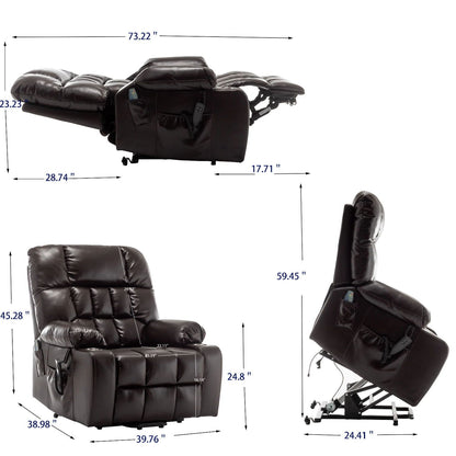 Lift Chair With Heat & Massage, 2 Pockets, 2 Cup Holders, Dual Remote - Wine Red Home Essentials