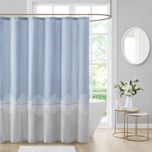 Panache - Pieced And Embroidered Shower Curtain - Blue