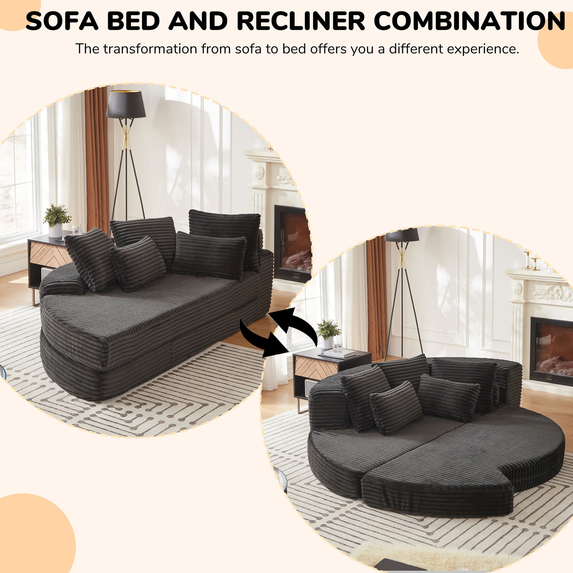 Semi Circular 2 In 1 Sofa Bed With Neck Pillow And Throw Pillows Home Essentials
