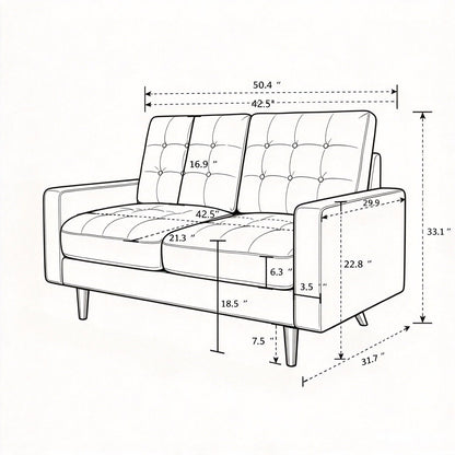 Loveseat Sofa, Tufted Back Upholstered 2 Seat Couch US Pride