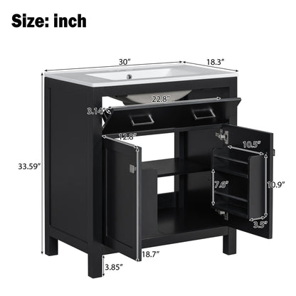 Bathroom Vanity With Ceramic Sink, Modern Single Bathroom Cabinet With 2 Doors And A Shelf, Soft Close Doors Hearth and Haven