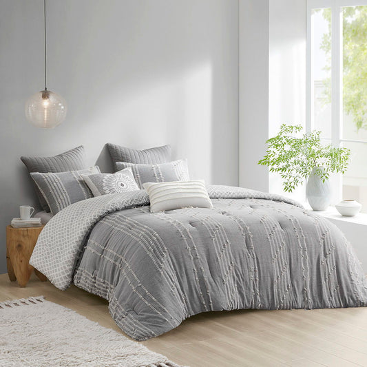 Kara - 3 Piece Jacquard Comforter Set - Gray