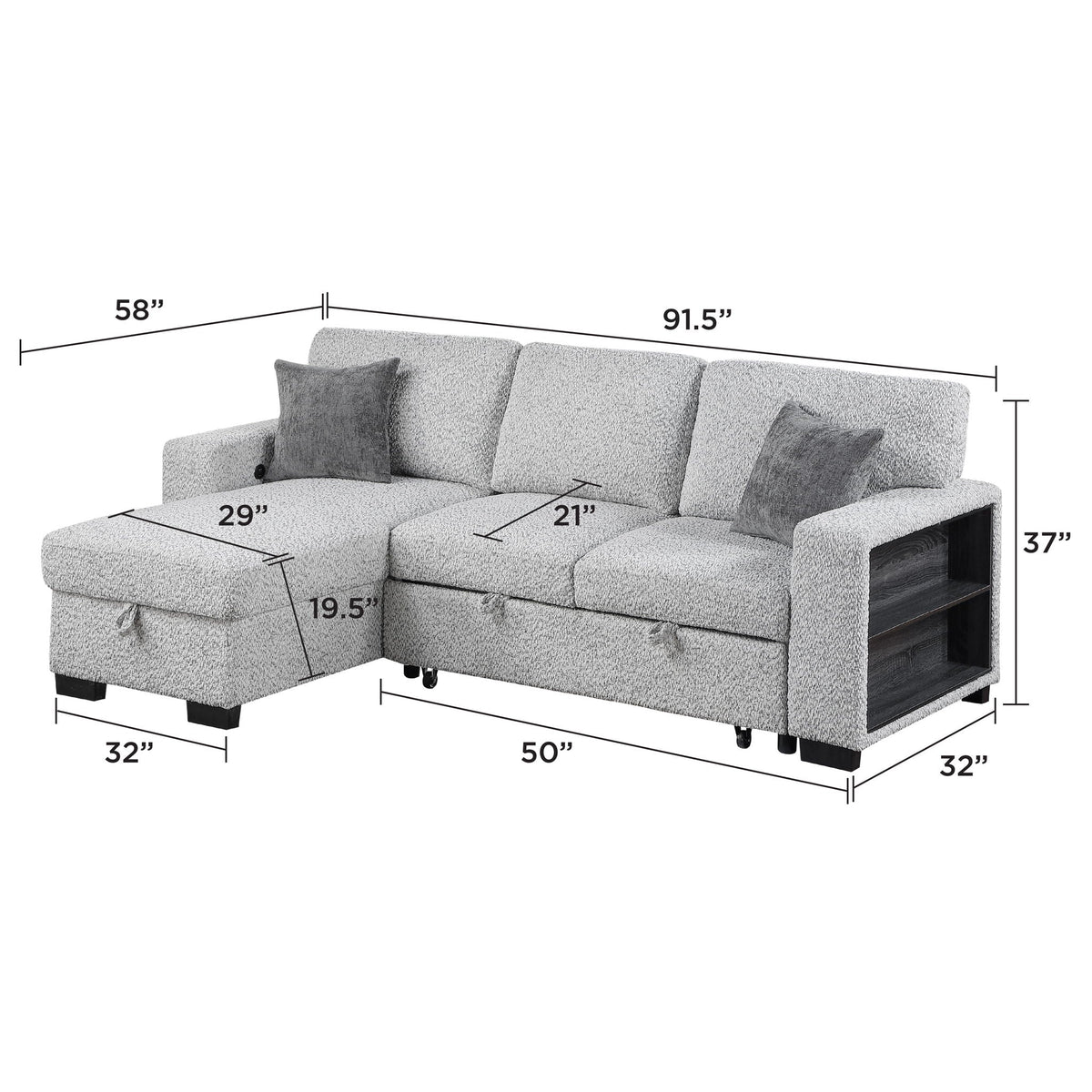 Buzz - Reversible Sleeper Sectional Sofa With Storage Chaise, Console Arm, USB Charging & Cup Holders - Gray Matrix Furniture Group