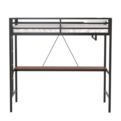 Adam - Twin Loft Bunk Bed With Cinnamon Wood Desk And Closet Rod - Black