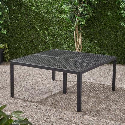 Outdoor Modern Aluminum Dining Table With Woven Accents Noble House
