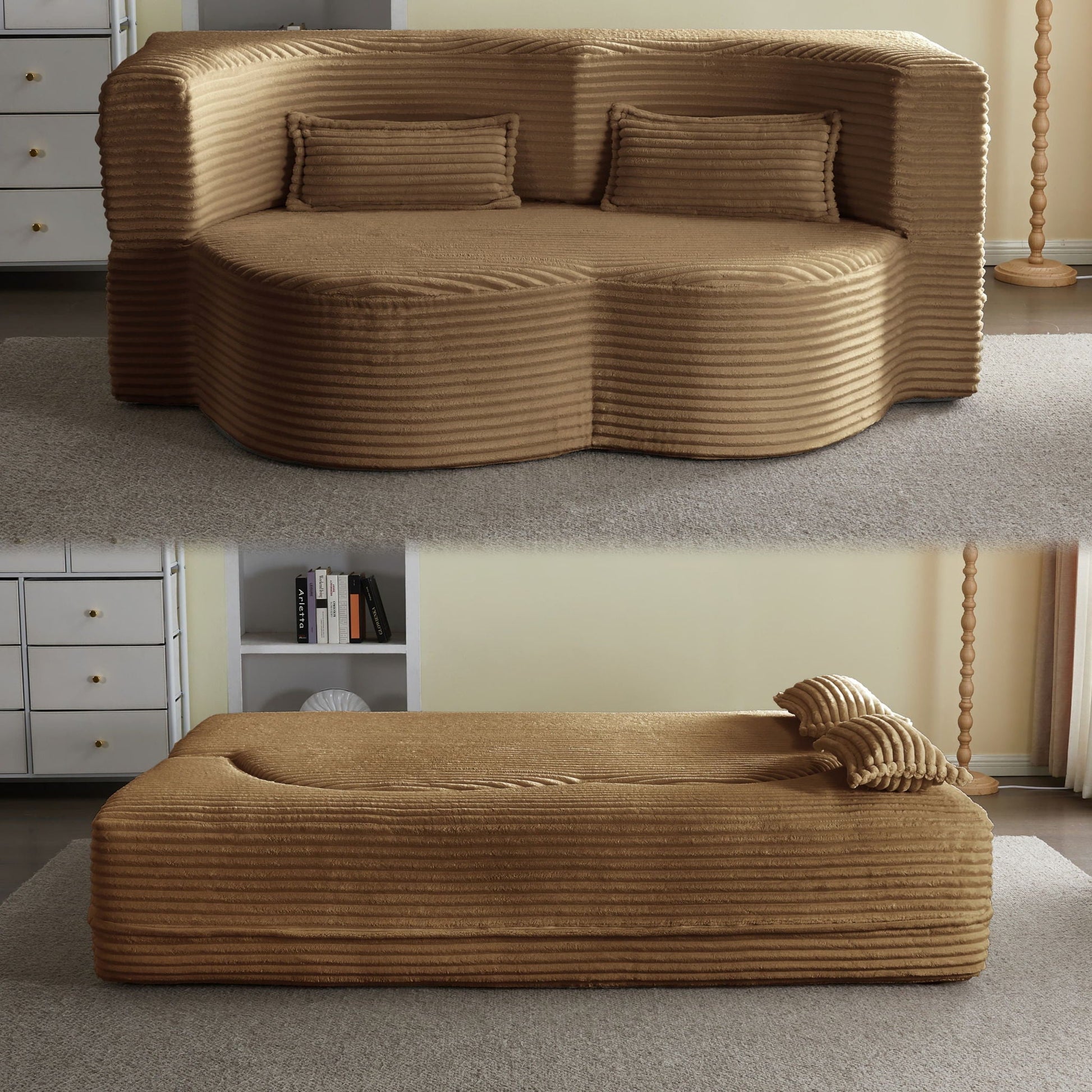 Floor Convertible Sleeper Sofa Bed With 2 Pillows Home Essentials