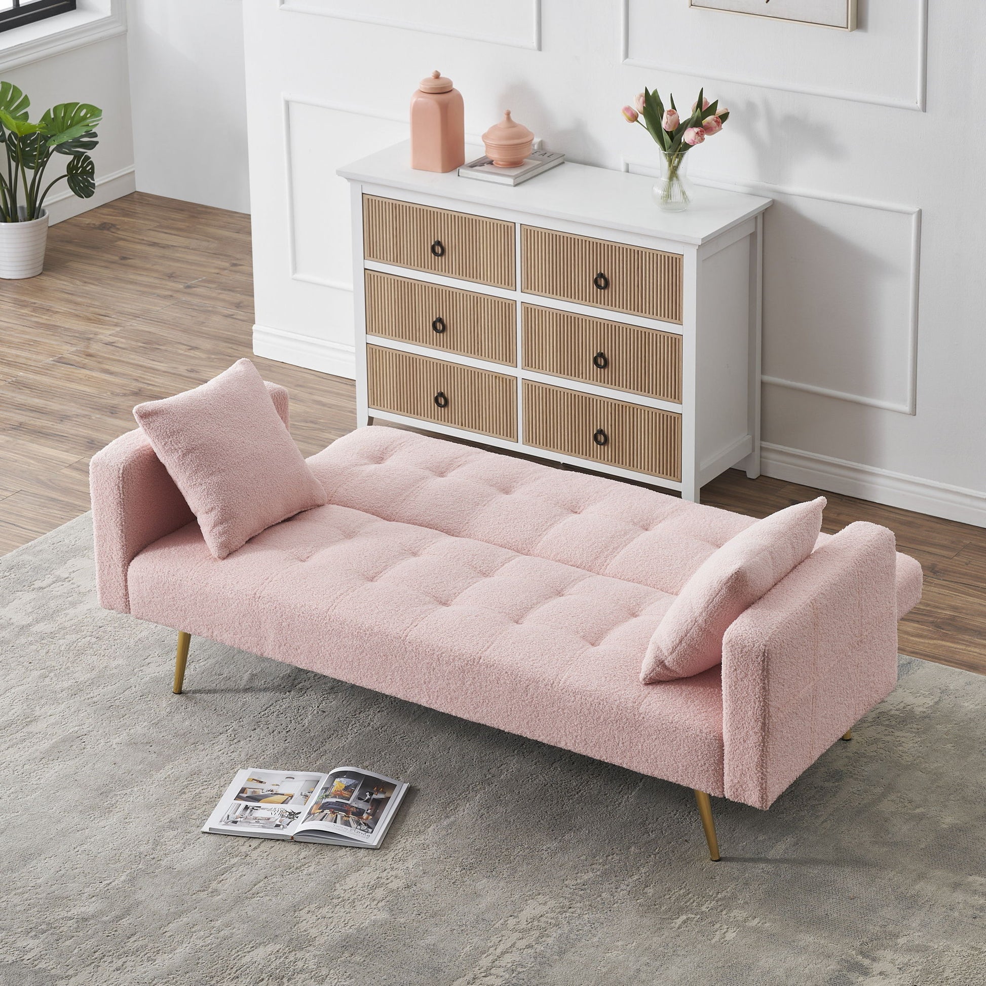 Teddy Fleece Sofa Bed With Luxurious Throw Pillows Home Essentials