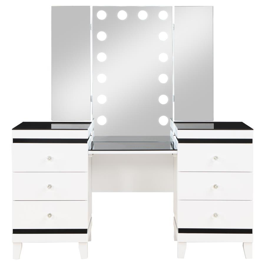 Talei - 6-Drawer Vanity Set With Lighting - Black And White