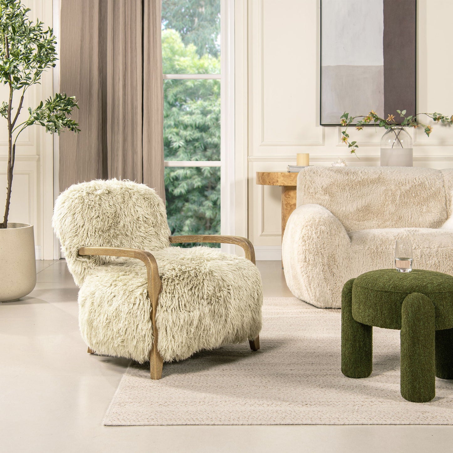 Enchante - New Zealand Sheepskin Accent Arm Chair - Taupe / Natural Jennifer Taylor Home