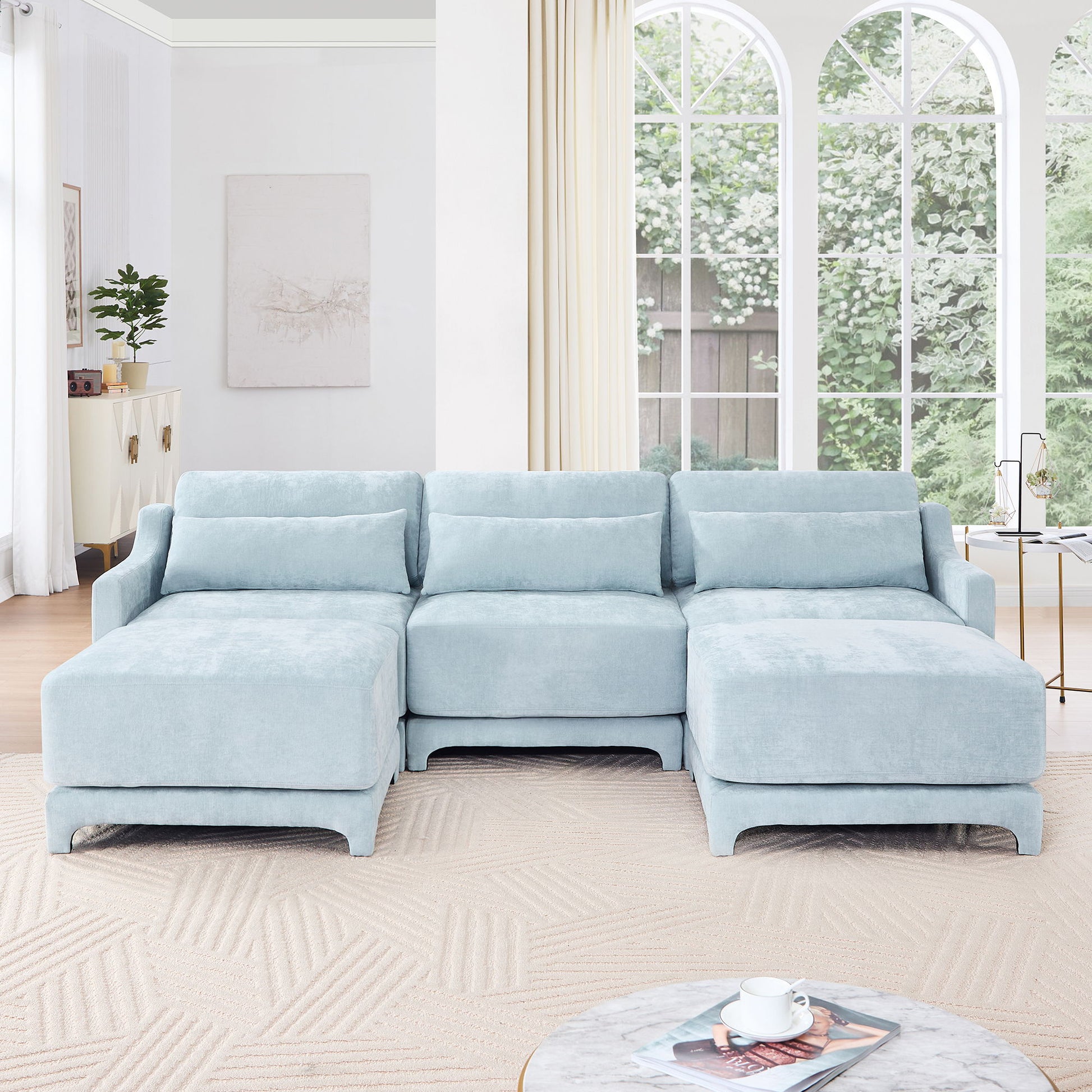 Stylish Sofa With Ottoman And Lumbar Pillows, Ergonomic Design Home Essentials