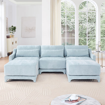 Stylish Sofa With Ottoman And Lumbar Pillows, Ergonomic Design Home Essentials