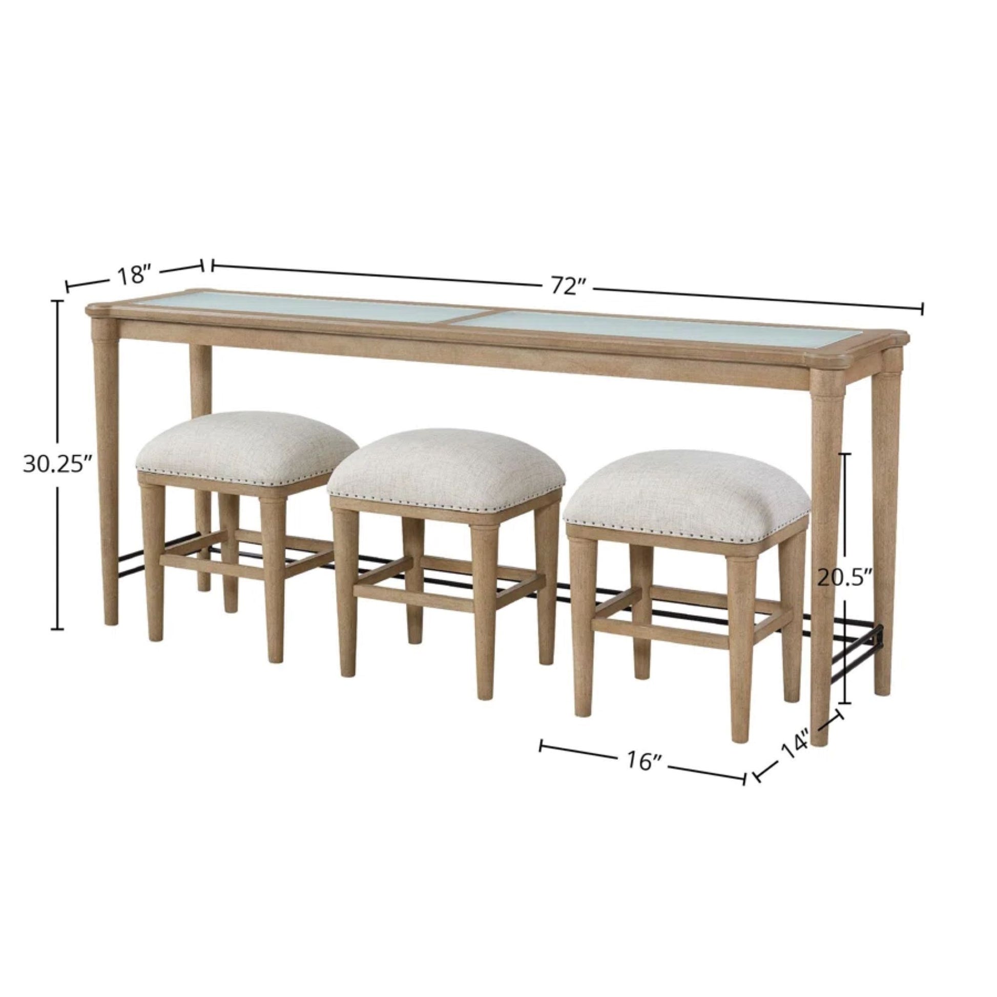 Glass Console Table With 3 Stools - Frosted Bernards Furniture