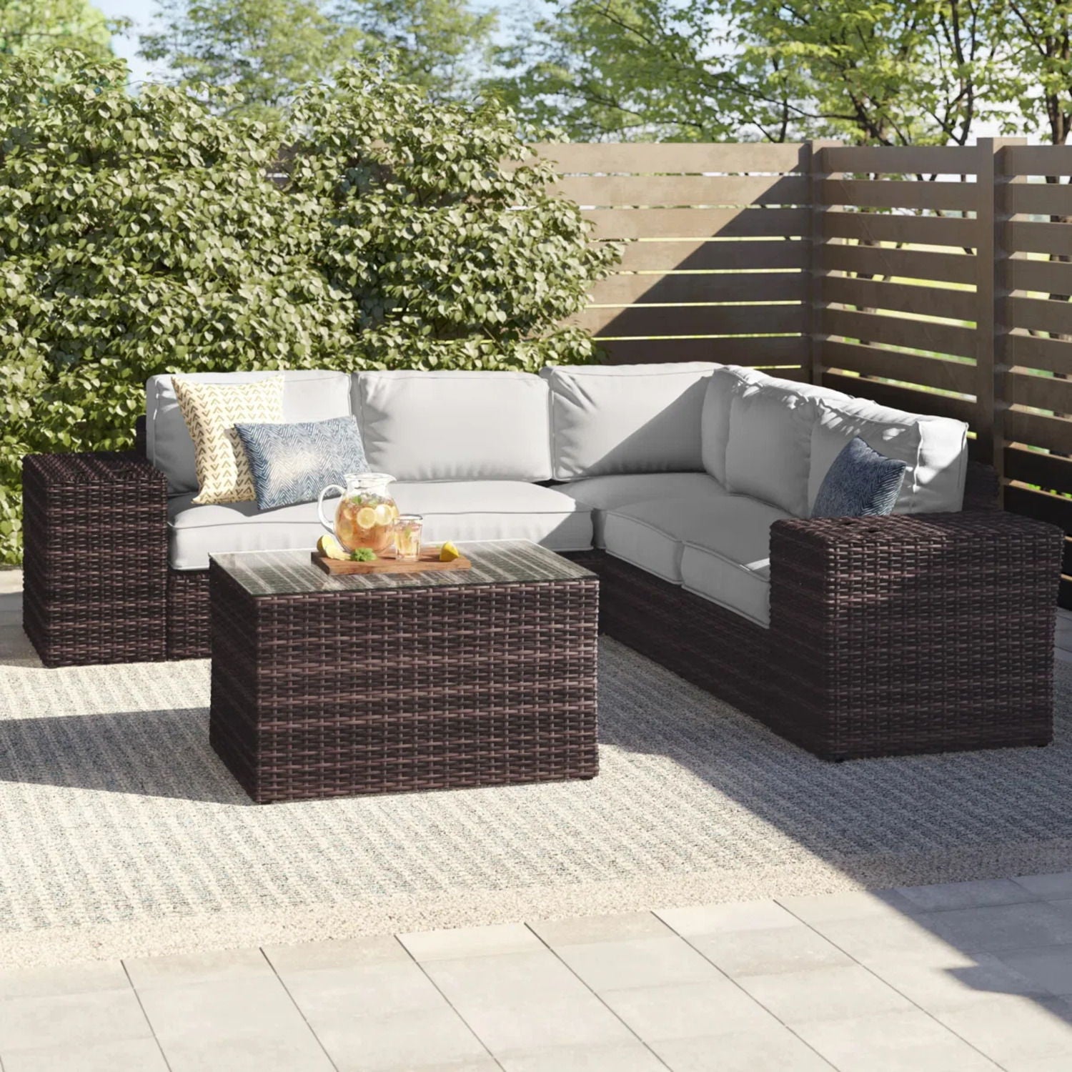 Modern Patio Rattan Sectional Set With Cushions LSI Patio Furniture