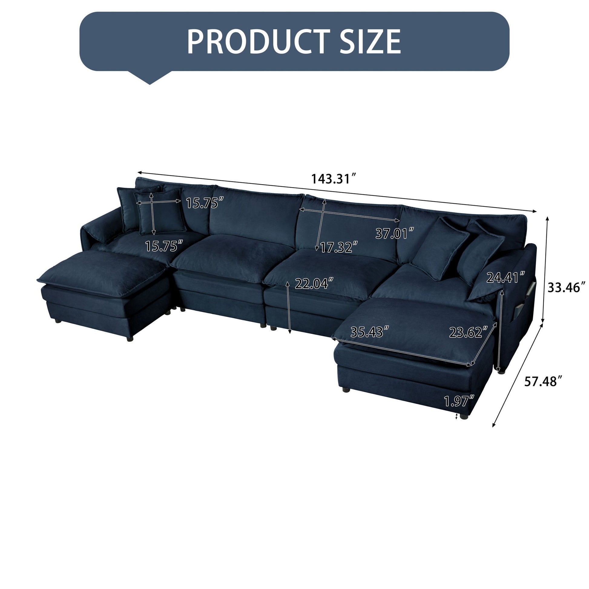 Modern Comfy Deep Seat Modular Sectional Sofa Cloud Couch With Ottoman Home Essentials