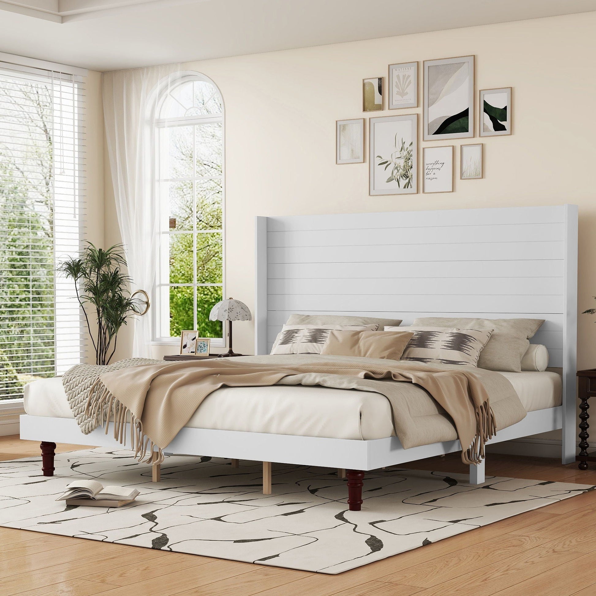 King Size, Stylish High Headboard Bed, High Quality - White Home Essentials