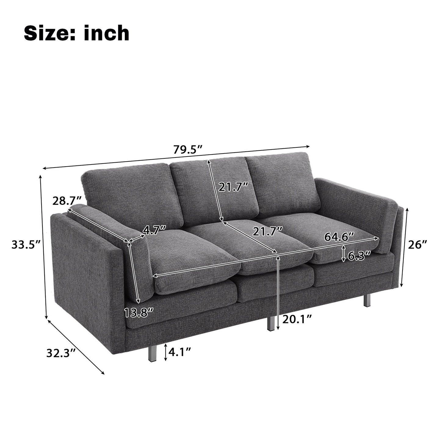 3 Seater Sofa With Dual Layer Seat Cushions Noble House