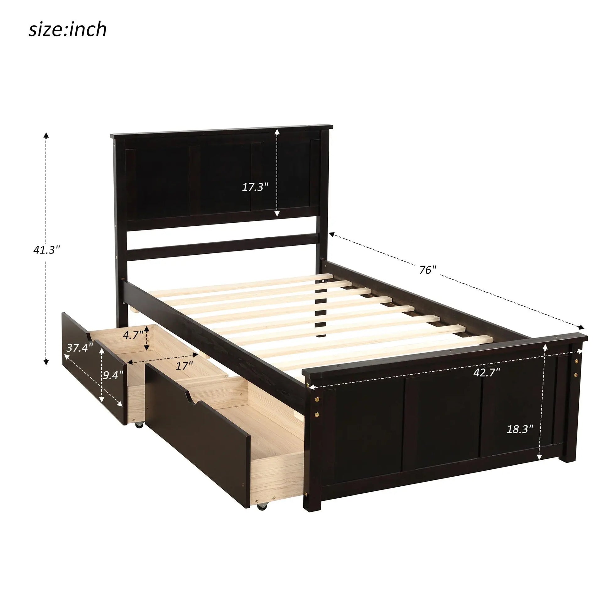 Platform Storage Bed With 2 Wheel Base Drawers Hearth and Haven