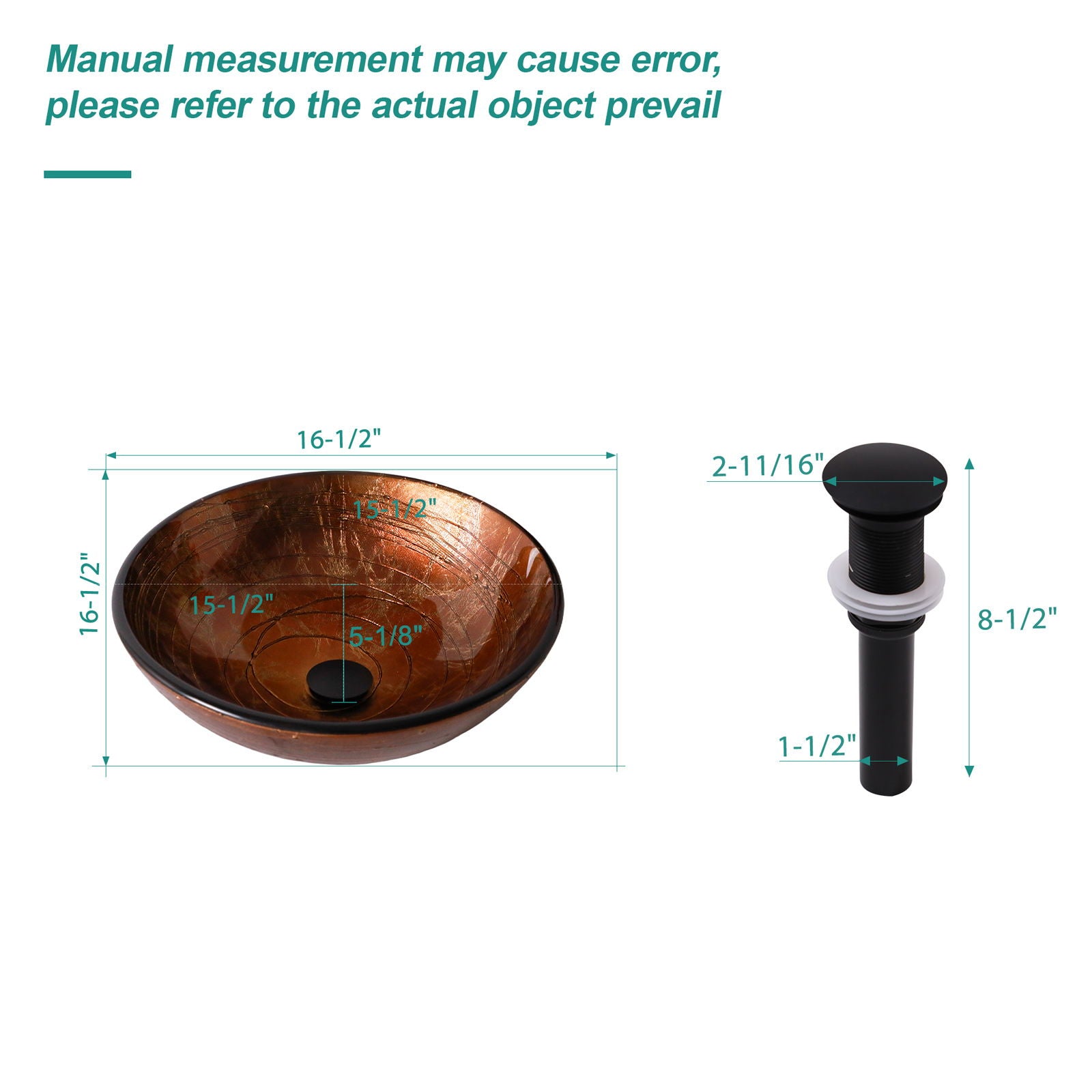 Vessel Bathroom Sink With Pop Up Drain, Round Bowl For Vanity Smooth - Brown Daily Nest