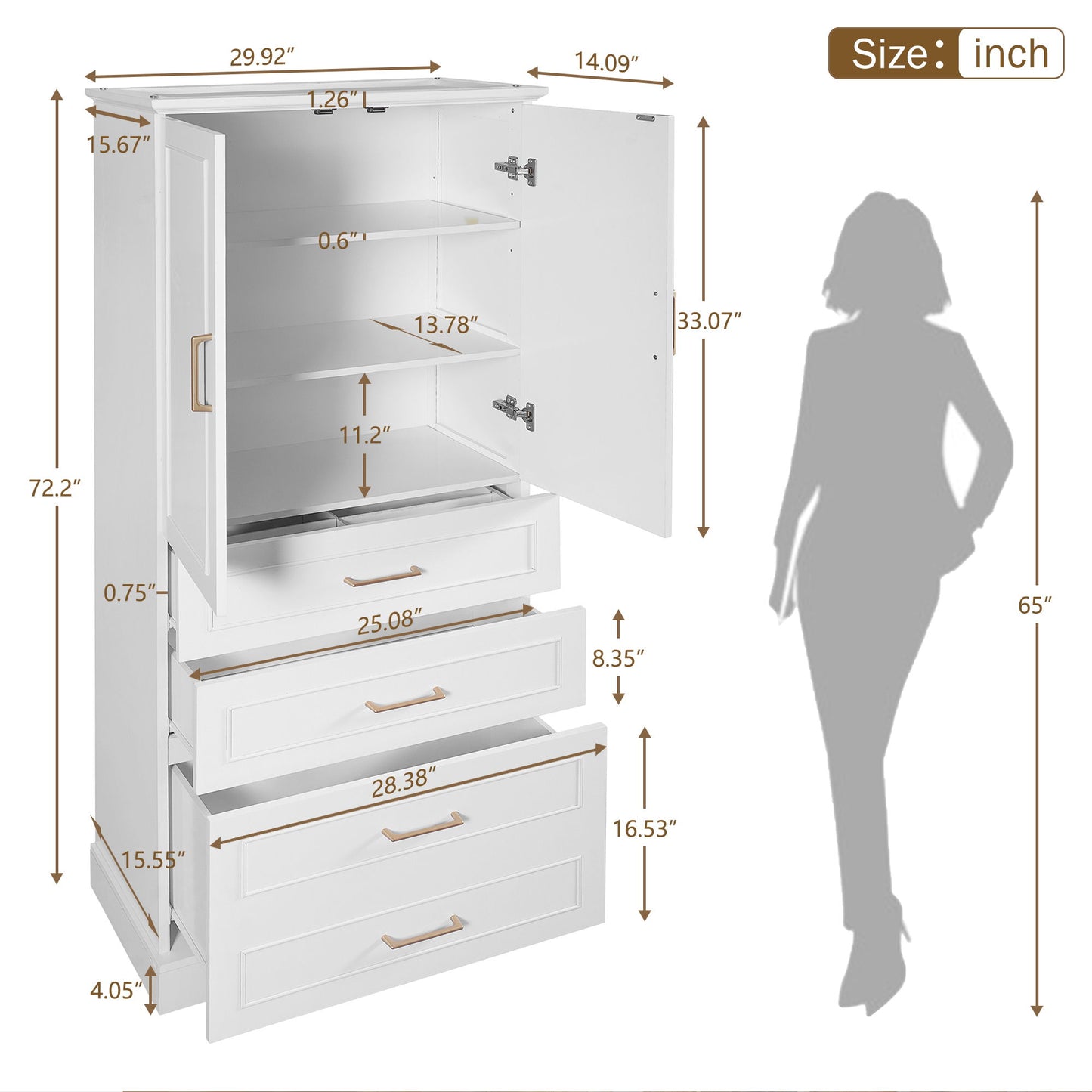 Freestanding Bathroom Cabinet With 3 Drawers, Adjustable Shelf, Soft Close Doors Hearth and Haven