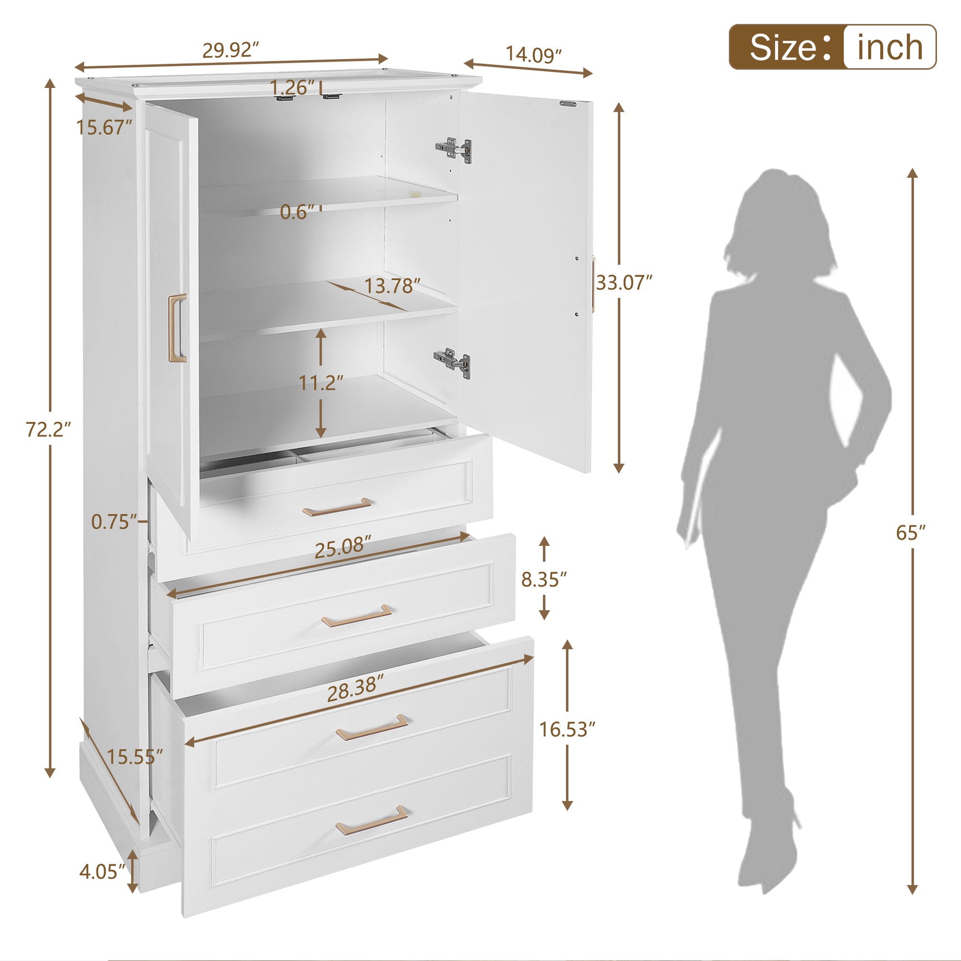 Freestanding Bathroom Cabinet With 3 Drawers, Adjustable Shelf, Soft Close Doors Hearth and Haven