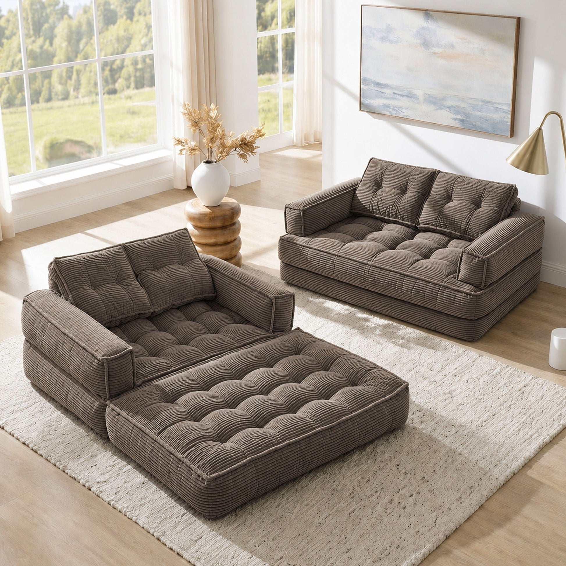 2 Seater Modular Corduroy Sofa With Chaise Lounge For Living Room Home Essentials
