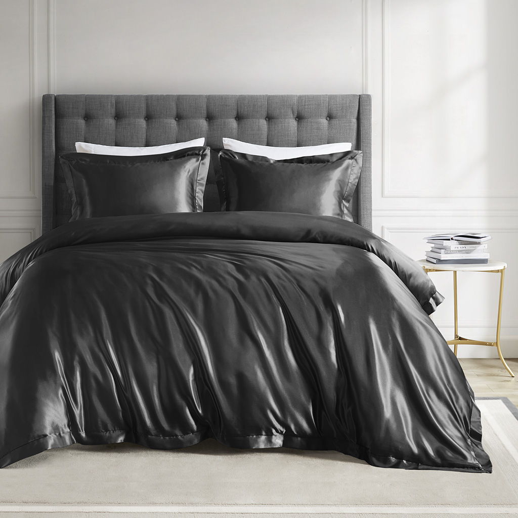 Satin Luxury - King Comforter Set - Black